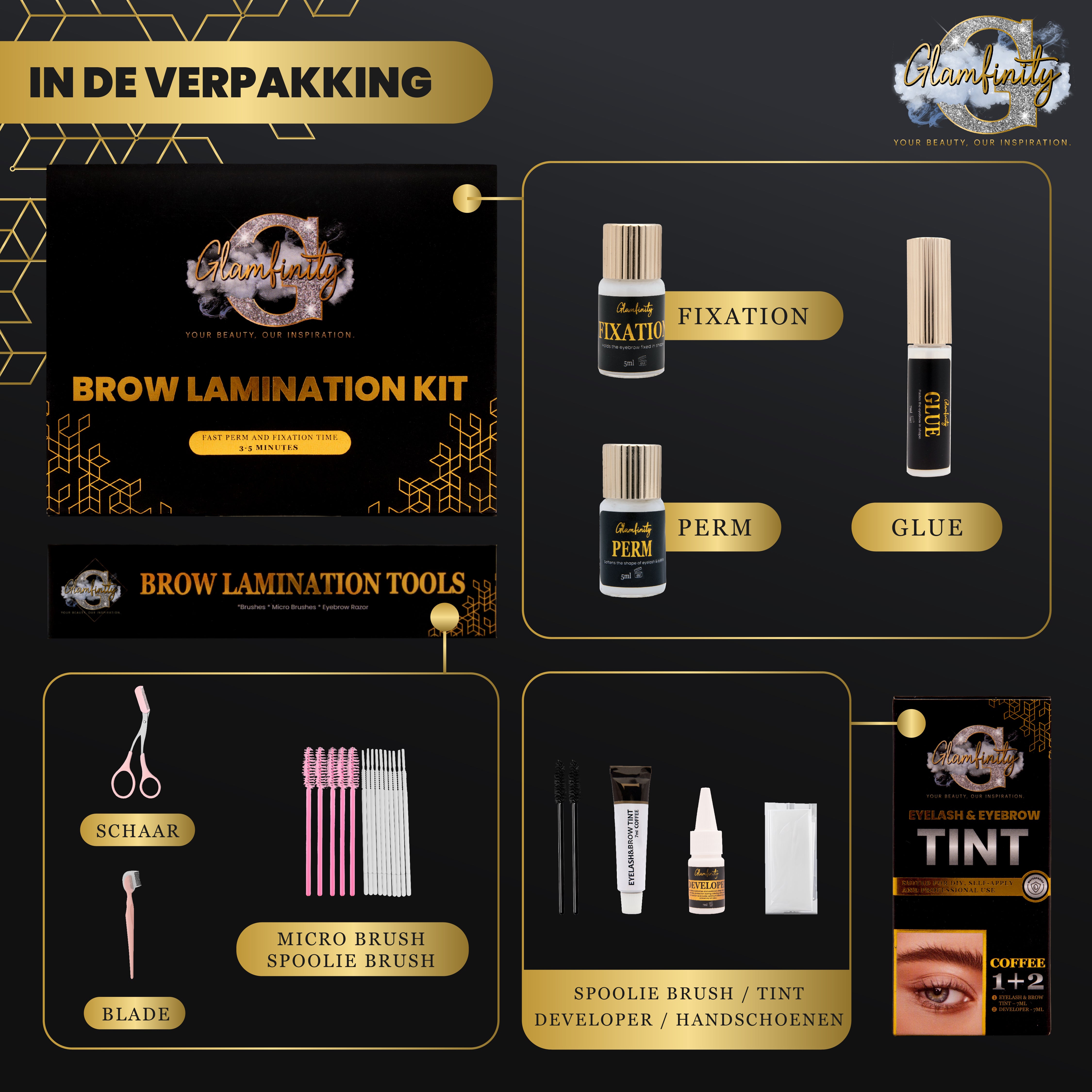 Brow lamination kit - met donkerbruine tint kit